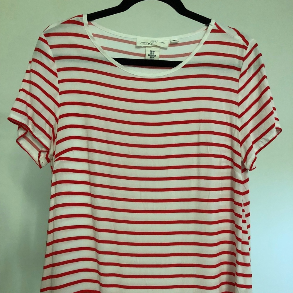 Silky red and white striped blouse